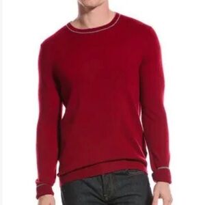 Qi Cashmere Sweater Mens XL Contrast Trim 100% Cashmere Crewneck Pullover Soft